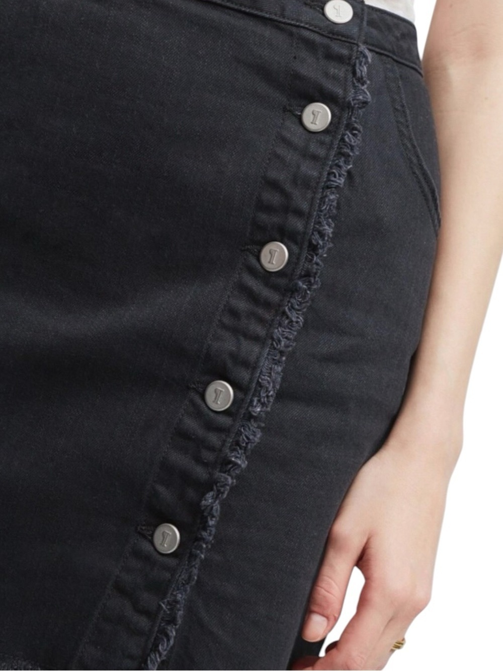 Anthropologie Pilcro and the Letterpress Black Fringe Denim Skirt 6 Button Front - Picture 3 of 9